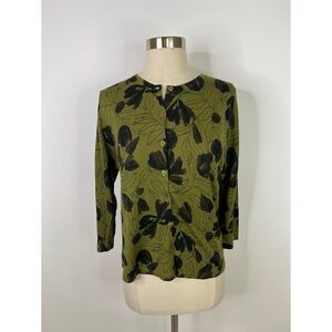 Garnet Hill Merino Wool Floral Watercolor Button Down Cardigan Top